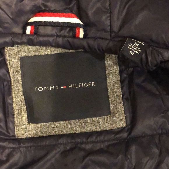 TOMMY HILFIGER Mens Grey Winter Coat Quilted Lining  Double Zipper Hood Sz MED - Picture 3 of 13